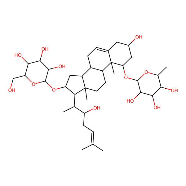 2D Structure of 2-[[3-hydroxy-17-(3-hydroxy-6-methylhept-5-en-2-yl)-10,13-dimethyl-16-[3,4,5-trihydroxy-6-(hydroxymethyl)oxan-2-yl]oxy-2,3,4,7,8,9,11,12,14,15,16,17-dodecahydro-1H-cyclopenta[a]phenanthren-1-yl]oxy]-6-methyloxane-3,4,5-triol