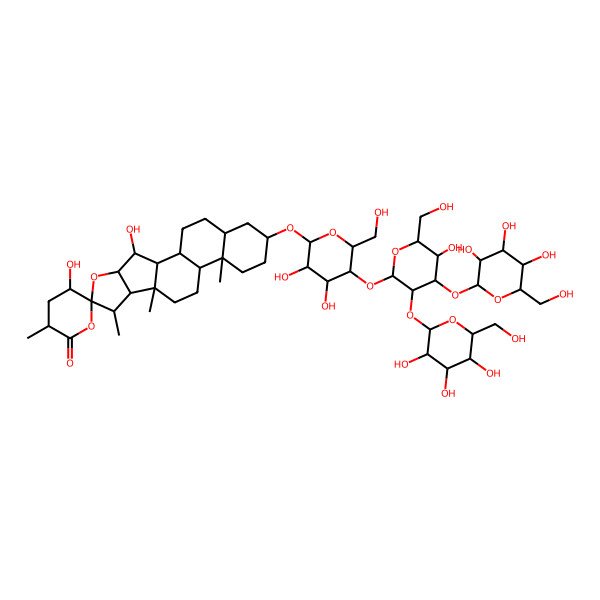 2D Structure of 16-[3,4-Dihydroxy-5-[5-hydroxy-6-(hydroxymethyl)-3,4-bis[[3,4,5-trihydroxy-6-(hydroxymethyl)oxan-2-yl]oxy]oxan-2-yl]oxy-6-(hydroxymethyl)oxan-2-yl]oxy-3,5'-dihydroxy-3',7,9,13-tetramethylspiro[5-oxapentacyclo[10.8.0.02,9.04,8.013,18]icosane-6,6'-oxane]-2'-one