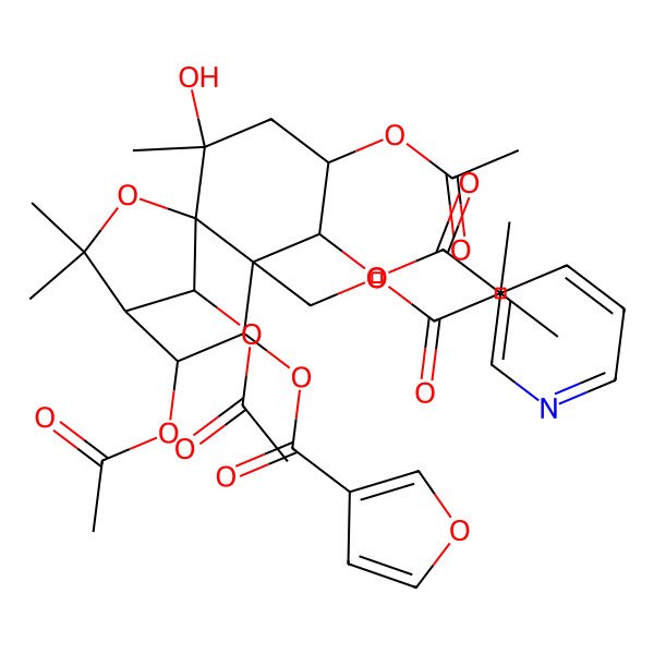 2D Structure of [4,8,12-Triacetyloxy-7-(furan-3-carbonyloxy)-2-hydroxy-2,10,10-trimethyl-6-(2-methylpropanoyloxymethyl)-11-oxatricyclo[7.2.1.01,6]dodecan-5-yl] pyridine-3-carboxylate