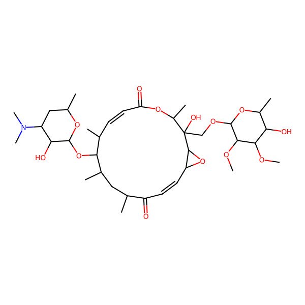 2D Structure of 9-[4-(Dimethylamino)-3-hydroxy-6-methyloxan-2-yl]oxy-2-hydroxy-2-[(5-hydroxy-3,4-dimethoxy-6-methyloxan-2-yl)oxymethyl]-3,8,10,12-tetramethyl-4,17-dioxabicyclo[14.1.0]heptadeca-6,14-diene-5,13-dione