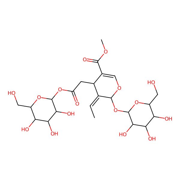 2D Structure of methyl (4S,5Z,6S)-5-ethylidene-4-[2-oxo-2-[(2S,3R,4S,5S,6R)-3,4,5-trihydroxy-6-(hydroxymethyl)oxan-2-yl]oxyethyl]-6-[(2S,3R,4S,5S,6R)-3,4,5-trihydroxy-6-(hydroxymethyl)oxan-2-yl]oxy-4H-pyran-3-carboxylate