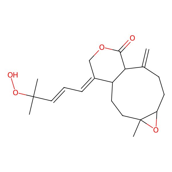 2D Structure of 14-(4-Hydroperoxy-4-methylpent-2-enylidene)-4-methyl-9-methylidene-5,12-dioxatricyclo[8.4.0.04,6]tetradecan-11-one