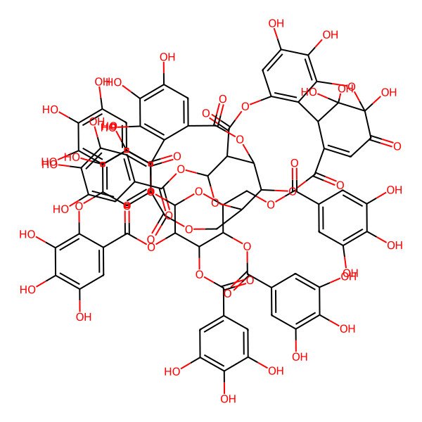 2D Structure of [(2R,3S,4R,5R,6S)-2,4,5-tris[(3,4,5-trihydroxybenzoyl)oxy]-6-[(3,4,5-trihydroxybenzoyl)oxymethyl]oxan-3-yl] 2-[[(1R,7R,8R,26S,28R,29S,38R)-1,13,14,15,18,19,34,35,39,39-decahydroxy-2,5,10,23,30-pentaoxo-28-(3,4,5-trihydroxybenzoyl)oxy-6,9,24,27,31,40-hexaoxaoctacyclo[34.3.1.04,38.07,26.08,29.011,16.017,22.032,37]tetraconta-3,11,13,15,17,19,21,32(37),33,35-decaen-20-yl]oxy]-3,4,5-trihydroxybenzoate