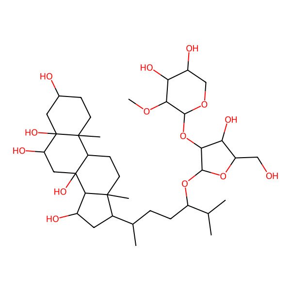 2D Structure of (3S,5R,6R,8S,9R,10R,13R,14S,15S,17R)-17-[(2R,5R)-5-[(2R,3R,4S,5S)-3-[(2S,3R,4S,5R)-4,5-dihydroxy-3-methoxyoxan-2-yl]oxy-4-hydroxy-5-(hydroxymethyl)oxolan-2-yl]oxy-6-methylheptan-2-yl]-10,13-dimethyl-2,3,4,6,7,9,11,12,14,15,16,17-dodecahydro-1H-cyclopenta[a]phenanthrene-3,5,6,8,15-pentol