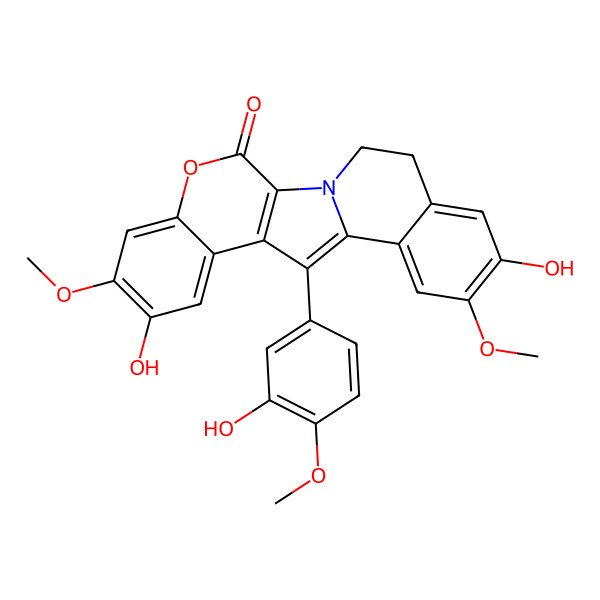 2D Structure of 8,17-Dihydroxy-12-(3-hydroxy-4-methoxyphenyl)-7,16-dimethoxy-4-oxa-1-azapentacyclo[11.8.0.02,11.05,10.014,19]henicosa-2(11),5,7,9,12,14,16,18-octaen-3-one