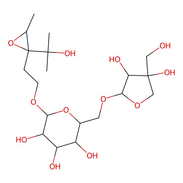 2D Structure of 2-[[3,4-Dihydroxy-4-(hydroxymethyl)oxolan-2-yl]oxymethyl]-6-[2-[2-(2-hydroxypropan-2-yl)-3-methyloxiran-2-yl]ethoxy]oxane-3,4,5-triol