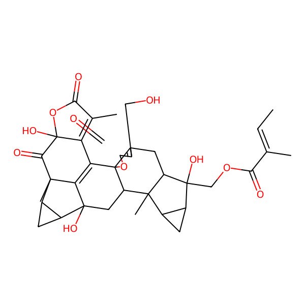 2D Structure of [9,16,22-Trihydroxy-5-(hydroxymethyl)-13,20,25-trimethyl-4,21,24-trioxo-3,23-dioxanonacyclo[14.10.1.02,6.02,14.08,13.010,12.017,19.020,27.022,26]heptacosa-1(27),5,25-trien-9-yl]methyl 2-methylbut-2-enoate