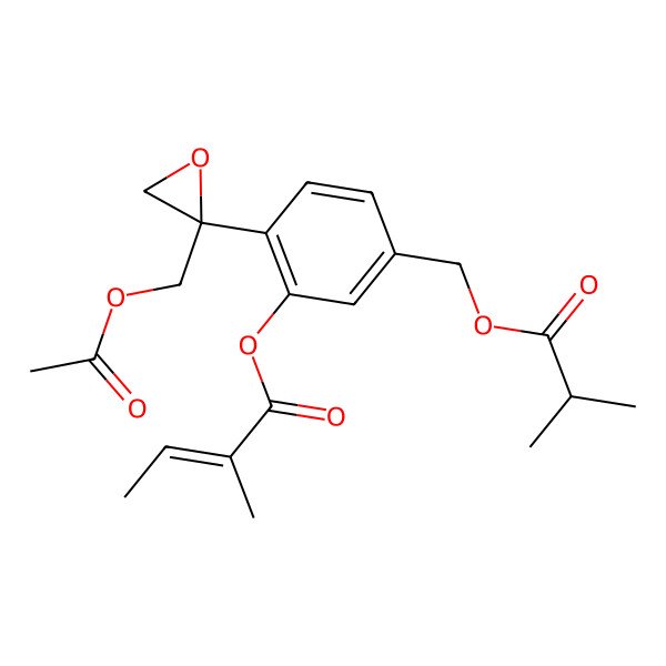 2D Structure of [2-[(2R)-2-(acetyloxymethyl)oxiran-2-yl]-5-(2-methylpropanoyloxymethyl)phenyl] (Z)-2-methylbut-2-enoate