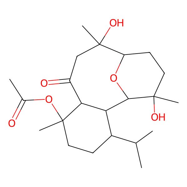 2D Structure of (10,14-Dihydroxy-6,10,14-trimethyl-8-oxo-3-propan-2-yl-15-oxatricyclo[9.3.1.02,7]pentadecan-6-yl) acetate