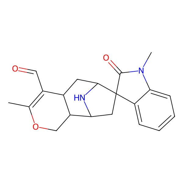 2D Structure of (1R,2S,7S,9R,10S)-1',5-dimethyl-2'-oxospiro[4-oxa-12-azatricyclo[7.2.1.02,7]dodec-5-ene-10,3'-indole]-6-carbaldehyde
