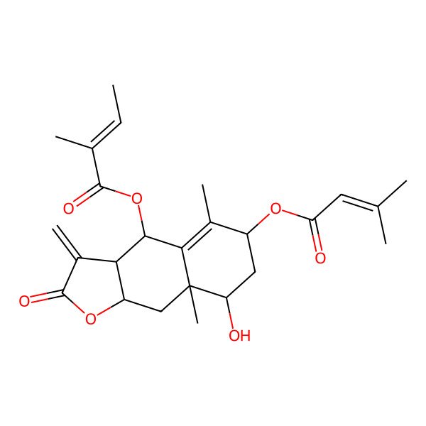 2D Structure of [8-hydroxy-5,8a-dimethyl-6-(3-methylbut-2-enoyloxy)-3-methylidene-2-oxo-4,6,7,8,9,9a-hexahydro-3aH-benzo[f][1]benzofuran-4-yl] 2-methylbut-2-enoate
