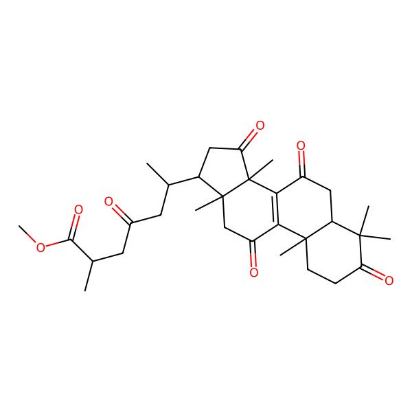 2D Structure of methyl (2R,6R)-2-methyl-4-oxo-6-[(5R,10S,13R,14R,17R)-4,4,10,13,14-pentamethyl-3,7,11,15-tetraoxo-2,5,6,12,16,17-hexahydro-1H-cyclopenta[a]phenanthren-17-yl]heptanoate