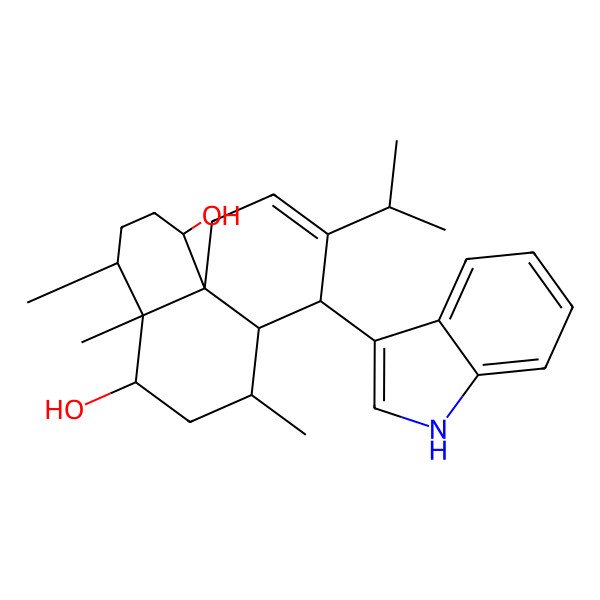 2D Structure of 8-(1H-indol-3-yl)-4,4a,7-trimethyl-9-propan-2-yl-1,2,3,4,5,6,7,7a,8,11-decahydrobenzo[d]naphthalene-1,5-diol
