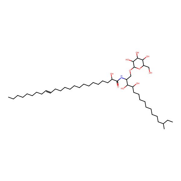 2D Structure of N-[3,4-dihydroxy-14-methyl-1-[3,4,5-trihydroxy-6-(hydroxymethyl)oxan-2-yl]oxyhexadecan-2-yl]-2-hydroxytetracos-15-enamide