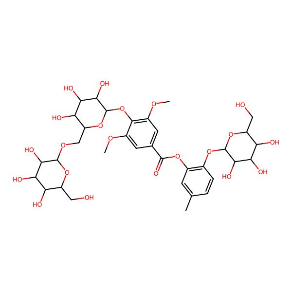 2D Structure of [5-Methyl-2-[3,4,5-trihydroxy-6-(hydroxymethyl)oxan-2-yl]oxyphenyl] 3,5-dimethoxy-4-[3,4,5-trihydroxy-6-[[3,4,5-trihydroxy-6-(hydroxymethyl)oxan-2-yl]oxymethyl]oxan-2-yl]oxybenzoate