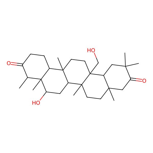 2D Structure of (4R,4aS,5R,6aS,6aR,6bR,8aS,12aR,14aR,14bS)-5-hydroxy-6a-(hydroxymethyl)-4,4a,6b,8a,11,11,14a-heptamethyl-1,2,4,5,6,6a,7,8,9,12,12a,13,14,14b-tetradecahydropicene-3,10-dione 2D Structure of (4R,4aS,5R,6aS,6aR,6bR,8aS,12aR,14aR,14bS)-5-hydroxy-6a-(hydroxymethyl)-4,4a,6b,8a,11,11,14a-heptamethyl-1,2,4,5,6,6a,7,8,9,12,12a,13,14,14b-tetradecahydropicene-3,10-dione