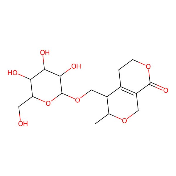 2D Structure of (3S,4S)-3-methyl-4-[[(2S,3R,4S,5S,6R)-3,4,5-trihydroxy-6-(hydroxymethyl)oxan-2-yl]oxymethyl]-3,4,5,6-tetrahydro-1H-pyrano[3,4-c]pyran-8-one