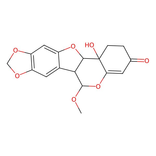 2D Structure of (1R,12R,13R,20S)-13-hydroxy-20-methoxy-5,7,11,19-tetraoxapentacyclo[10.8.0.02,10.04,8.013,18]icosa-2,4(8),9,17-tetraen-16-one