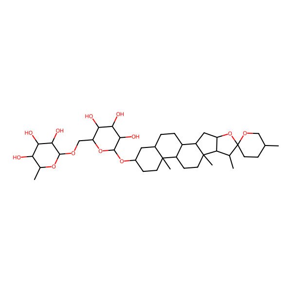 2D Structure of (2S,3R,4R,5S,6S)-2-methyl-6-[[(2S,3R,4R,5S,6S)-3,4,5-trihydroxy-6-[(1R,2S,4R,5'R,6R,7R,8S,9R,12S,13R,16R,18S)-5',7,9,13-tetramethylspiro[5-oxapentacyclo[10.8.0.02,9.04,8.013,18]icosane-6,2'-oxane]-16-yl]oxyoxan-2-yl]methoxy]oxane-3,4,5-triol