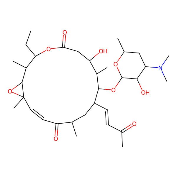 2D Structure of 9-[4-(Dimethylamino)-3-hydroxy-6-methyloxan-2-yl]oxy-3-ethyl-7-hydroxy-2,8,12,16-tetramethyl-10-(3-oxobut-1-enyl)-4,17-dioxabicyclo[14.1.0]heptadec-14-ene-5,13-dione