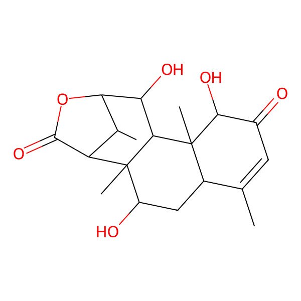 2D Structure of (1R,2R,3S,5R,9R,10R,11S,12R,13S,16R)-3,9,12-trihydroxy-2,6,10,16-tetramethyl-14-oxatetracyclo[11.2.1.02,11.05,10]hexadec-6-ene-8,15-dione