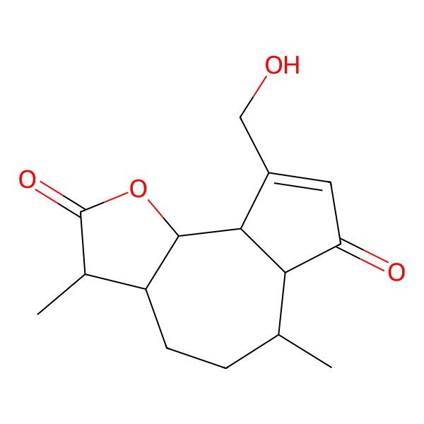 2D Structure of (3S,3aS,6S,6aS,9aR,9bS)-9-(hydroxymethyl)-3,6-dimethyl-3,3a,4,5,6,6a,9a,9b-octahydroazuleno[4,5-b]furan-2,7-dione