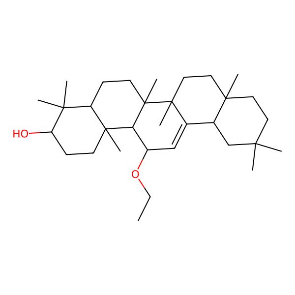 2D Structure of (3S,4aR,6aR,6bS,8aR,12aR,14R,14aR,14bS)-14-ethoxy-4,4,6a,6b,8a,11,11,14b-octamethyl-1,2,3,4a,5,6,7,8,9,10,12,12a,14,14a-tetradecahydropicen-3-ol