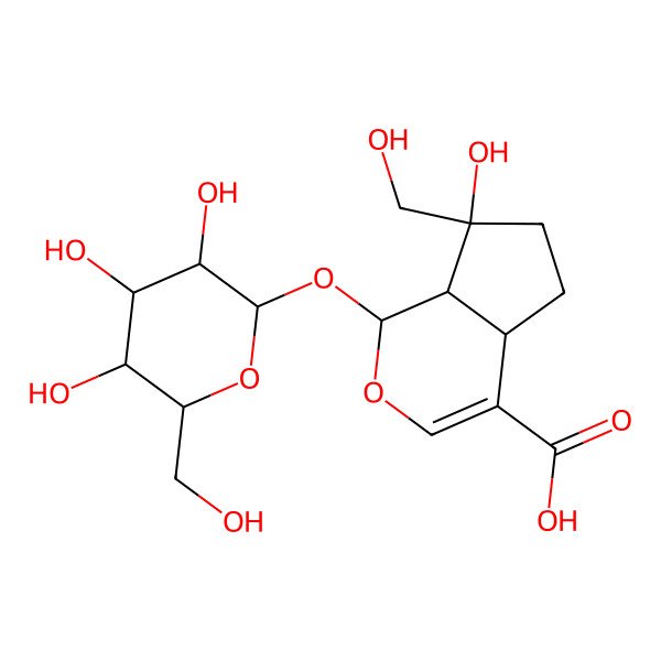 2D Structure of 7-hydroxy-7-(hydroxymethyl)-1-[3,4,5-trihydroxy-6-(hydroxymethyl)oxan-2-yl]oxy-4a,5,6,7a-tetrahydro-1H-cyclopenta[c]pyran-4-carboxylic acid