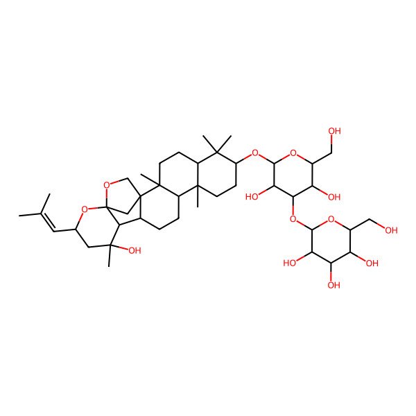 2D Structure of 2-[3,5-Dihydroxy-2-(hydroxymethyl)-6-[[16-hydroxy-2,6,6,10,16-pentamethyl-18-(2-methylprop-1-enyl)-19,21-dioxahexacyclo[18.2.1.01,14.02,11.05,10.015,20]tricosan-7-yl]oxy]oxan-4-yl]oxy-6-(hydroxymethyl)oxane-3,4,5-triol