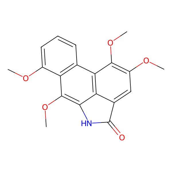 2D Structure of 6,8,14,15-Tetramethoxy-10-azatetracyclo[7.6.1.02,7.012,16]hexadeca-1(16),2(7),3,5,8,12,14-heptaen-11-one