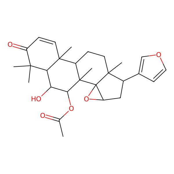 2D Structure of [(1S,2R,4R,6S,7S,10R,11R,16S,17R,18S)-6-(furan-3-yl)-17-hydroxy-1,7,11,15,15-pentamethyl-14-oxo-3-oxapentacyclo[8.8.0.02,4.02,7.011,16]octadec-12-en-18-yl] acetate
