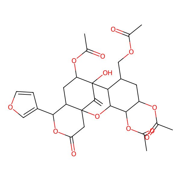 2D Structure of [(1R,3R,4S,5S,7S,8R,9S,10R,12R,13R)-4,5,10-triacetyloxy-13-(furan-3-yl)-9-hydroxy-17-methylidene-15-oxo-2,14-dioxatetracyclo[7.7.1.01,12.03,8]heptadecan-7-yl]methyl acetate