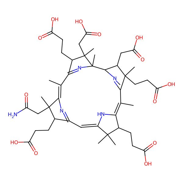 2D Structure of 3-[(1R,2S,3S,5Z,7S,8S,10Z,13S,14Z,17R,18R,19R)-7-(2-amino-2-oxoethyl)-3,13,17-tris(2-carboxyethyl)-2,18-bis(carboxymethyl)-1,2,5,7,12,12,15,17-octamethyl-3,8,13,18,19,23-hexahydrocorrin-8-yl]propanoic acid