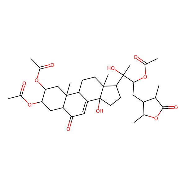 2D Structure of [(2S,3R,5R,9R,10R,13R,14S,17S)-2-acetyloxy-17-[(2R,3R)-3-acetyloxy-4-[(2S,3R,4S)-2,4-dimethyl-5-oxooxolan-3-yl]-2-hydroxybutan-2-yl]-14-hydroxy-10,13-dimethyl-6-oxo-2,3,4,5,9,11,12,15,16,17-decahydro-1H-cyclopenta[a]phenanthren-3-yl] acetate