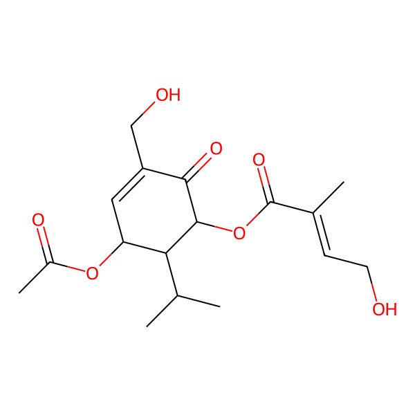 2D Structure of [(1S,5R,6R)-5-acetyloxy-3-(hydroxymethyl)-2-oxo-6-propan-2-ylcyclohex-3-en-1-yl] 4-hydroxy-2-methylbut-2-enoate