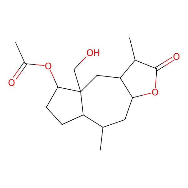 2D Structure of [(1S,3aR,5S,5aS,8S,8aS,9aR)-8a-(hydroxymethyl)-1,5-dimethyl-2-oxo-1,3a,4,5,5a,6,7,8,9,9a-decahydroazuleno[6,7-b]furan-8-yl] acetate