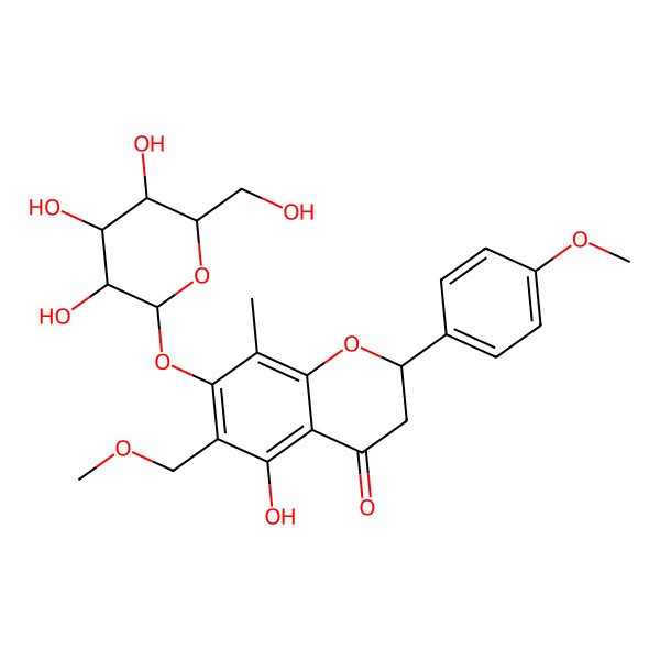 2D Structure of 5-Hydroxy-6-(methoxymethyl)-2-(4-methoxyphenyl)-8-methyl-7-[3,4,5-trihydroxy-6-(hydroxymethyl)oxan-2-yl]oxy-2,3-dihydrochromen-4-one