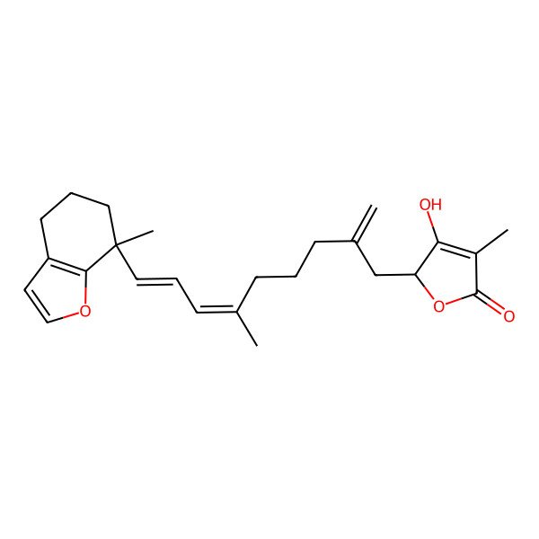 2D Structure of 3-hydroxy-4-methyl-2-[(6E,8E)-6-methyl-9-(7-methyl-5,6-dihydro-4H-1-benzofuran-7-yl)-2-methylidenenona-6,8-dienyl]-2H-furan-5-one