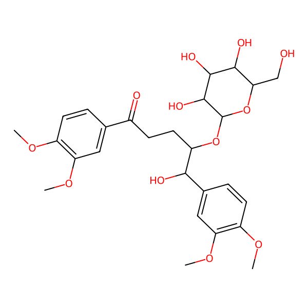 2D Structure of (4R,5S)-1,5-bis(3,4-dimethoxyphenyl)-5-hydroxy-4-[(2R,3R,4S,5S,6R)-3,4,5-trihydroxy-6-(hydroxymethyl)oxan-2-yl]oxypentan-1-one