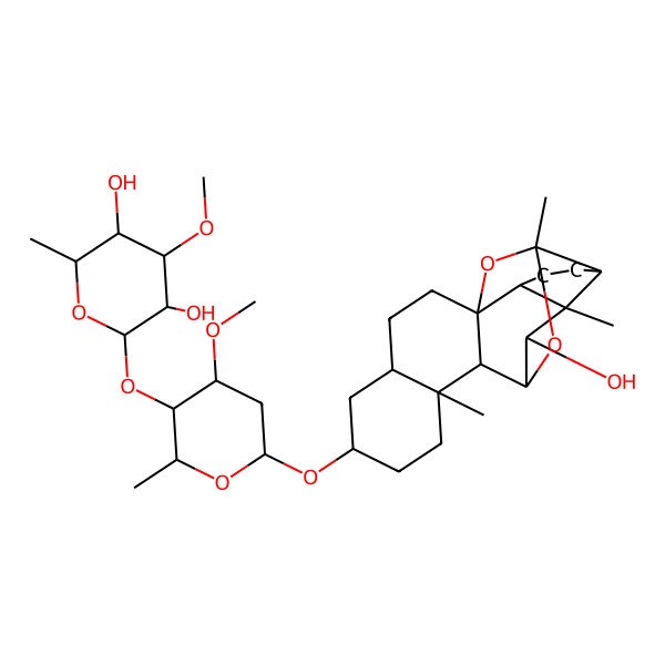 2D Structure of (2S,3R,4R,5R,6R)-2-[(2R,3R,4R,6R)-6-[[(2S,3S,6S,8S,11R,14R,17R,18S,19S)-19-hydroxy-3,13,18-trimethyl-12,20-dioxahexacyclo[11.6.1.02,11.03,8.011,17.014,18]icosan-6-yl]oxy]-4-methoxy-2-methyloxan-3-yl]oxy-4-methoxy-6-methyloxane-3,5-diol