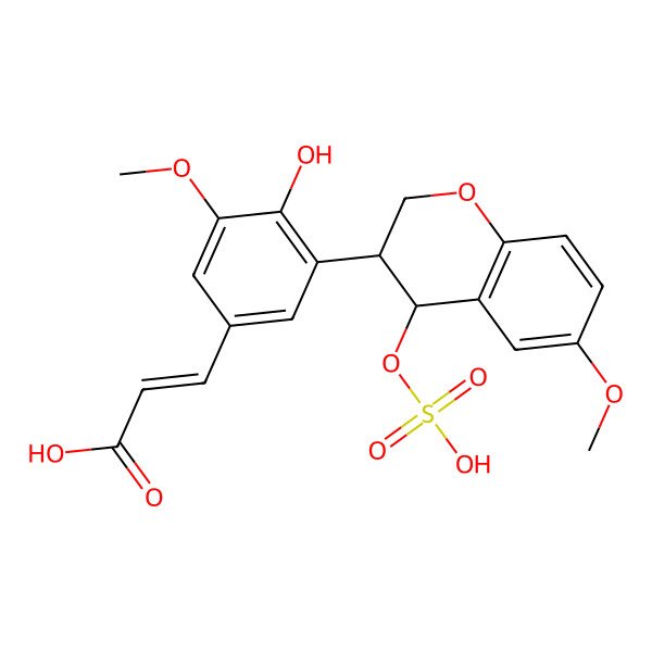 2D Structure of (E)-3-[4-hydroxy-3-methoxy-5-[(3S,4R)-6-methoxy-4-sulfooxy-3,4-dihydro-2H-chromen-3-yl]phenyl]prop-2-enoic acid