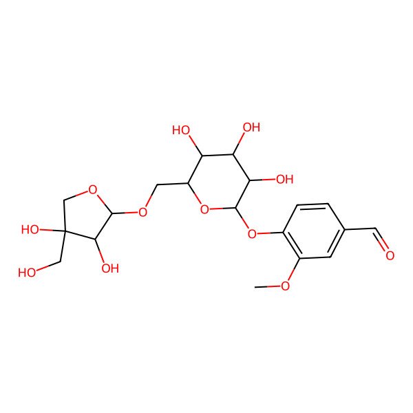 2D Structure of 4-[6-[[3,4-Dihydroxy-4-(hydroxymethyl)oxolan-2-yl]oxymethyl]-3,4,5-trihydroxyoxan-2-yl]oxy-3-methoxybenzaldehyde