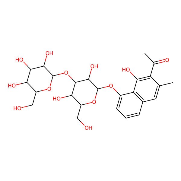 2D Structure of 1-[8-[(2S,3S,4R,5R,6S)-3,5-dihydroxy-6-(hydroxymethyl)-4-[(2R,3R,4R,5S,6R)-3,4,5-trihydroxy-6-(hydroxymethyl)oxan-2-yl]oxyoxan-2-yl]oxy-1-hydroxy-3-methylnaphthalen-2-yl]ethanone