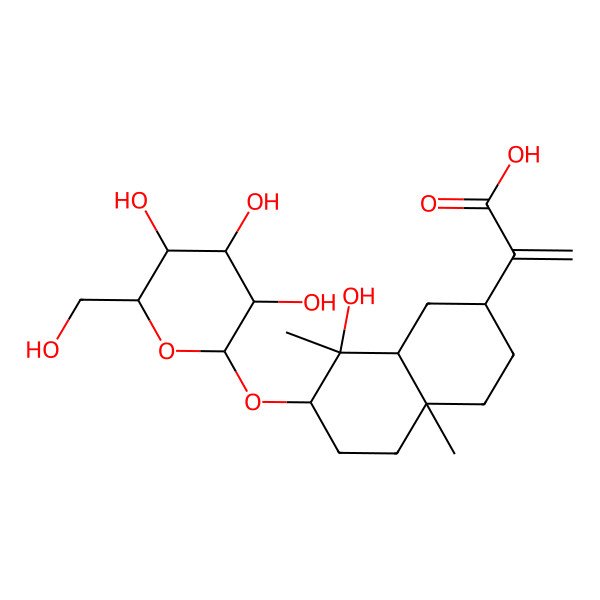 2D Structure of 2-[(2R,4aS,7S,8R,8aR)-8-hydroxy-4a,8-dimethyl-7-[(2S,3R,4S,5S,6R)-3,4,5-trihydroxy-6-(hydroxymethyl)oxan-2-yl]oxy-1,2,3,4,5,6,7,8a-octahydronaphthalen-2-yl]prop-2-enoic acid