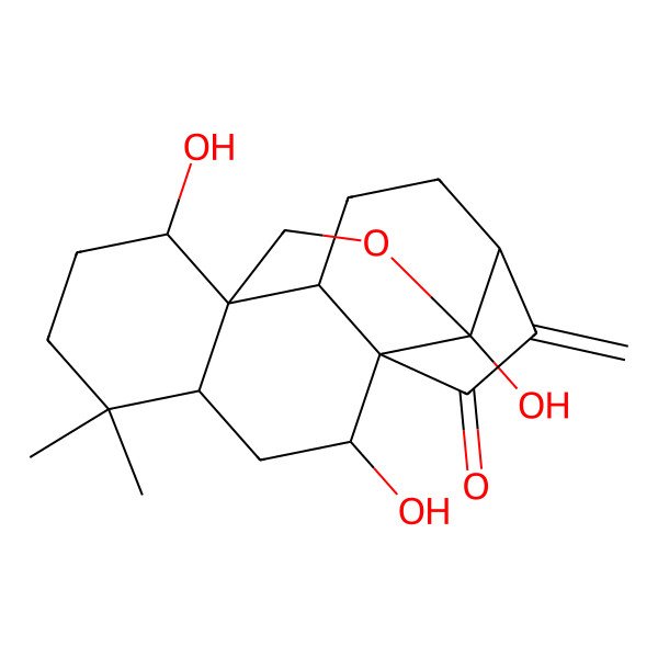 2D Structure of (1S,2R,4R,8S,9R,12S,13S,16S)-2,8,12-trihydroxy-5,5-dimethyl-18-methylidene-11-oxapentacyclo[11.3.2.01,12.04,9.09,16]octadecan-17-one