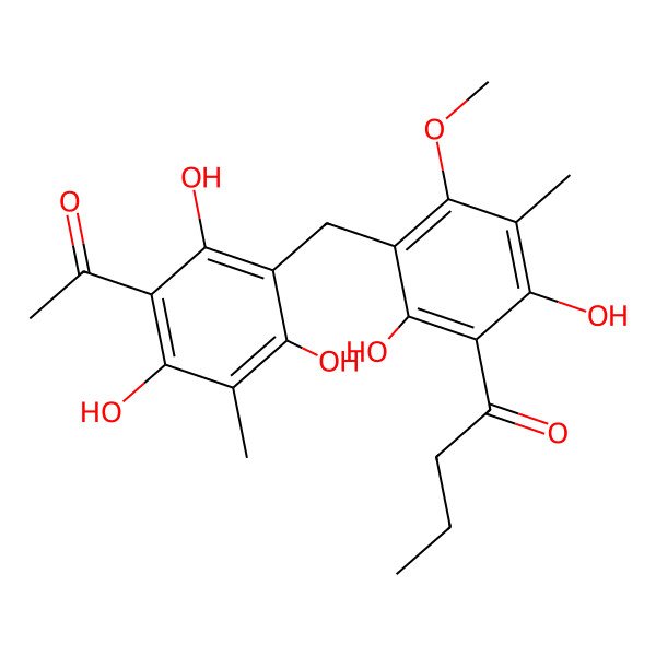 2D Structure of 1-[3-[(3-Acetyl-2,4,6-trihydroxy-5-methylphenyl)methyl]-2,6-dihydroxy-4-methoxy-5-methylphenyl]butan-1-one
