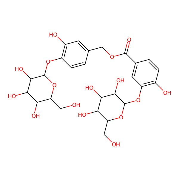 2D Structure of [3-Hydroxy-4-[3,4,5-trihydroxy-6-(hydroxymethyl)oxan-2-yl]oxyphenyl]methyl 4-hydroxy-3-[3,4,5-trihydroxy-6-(hydroxymethyl)oxan-2-yl]oxybenzoate