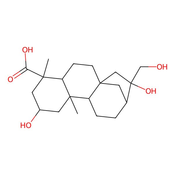 2D Structure of (1R,4R,5S,7R,9R,10S,13S,14S)-7,14-dihydroxy-14-(hydroxymethyl)-5,9-dimethyltetracyclo[11.2.1.01,10.04,9]hexadecane-5-carboxylic acid