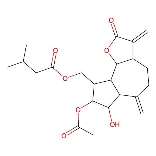 2D Structure of (8-acetyloxy-7-hydroxy-3,6-dimethylidene-2-oxo-4,5,6a,7,8,9,9a,9b-octahydro-3aH-azuleno[8,7-b]furan-9-yl)methyl 3-methylbutanoate
