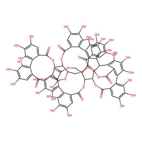 2D Structure of [10-[2,3,4,7,8,9-Hexahydroxy-12,17-dioxo-19-(7,8,9,12,13,14,20,28,29,30,33,34,35-tridecahydroxy-4,17,25,38-tetraoxo-3,18,21,24,39-pentaoxaheptacyclo[20.17.0.02,19.05,10.011,16.026,31.032,37]nonatriaconta-5,7,9,11,13,15,26(31),27,29,32,34,36-dodecaen-27-yl)-13,16-dioxatetracyclo[13.3.1.05,18.06,11]nonadeca-1,3,5(18),6,8,10-hexaen-14-yl]-3,4,5,17,18,19-hexahydroxy-8,14-dioxo-9,13-dioxatricyclo[13.4.0.02,7]nonadeca-1(19),2,4,6,15,17-hexaen-11-yl] 3,4,5-trihydroxybenzoate